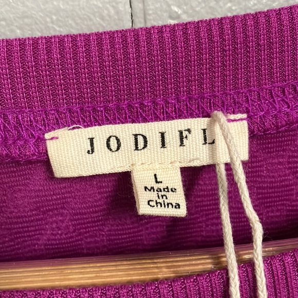 NWT Jodifl Vibrant Purple Textured Top Large New With Tags Puff Sleeve - Picture 7 of 13